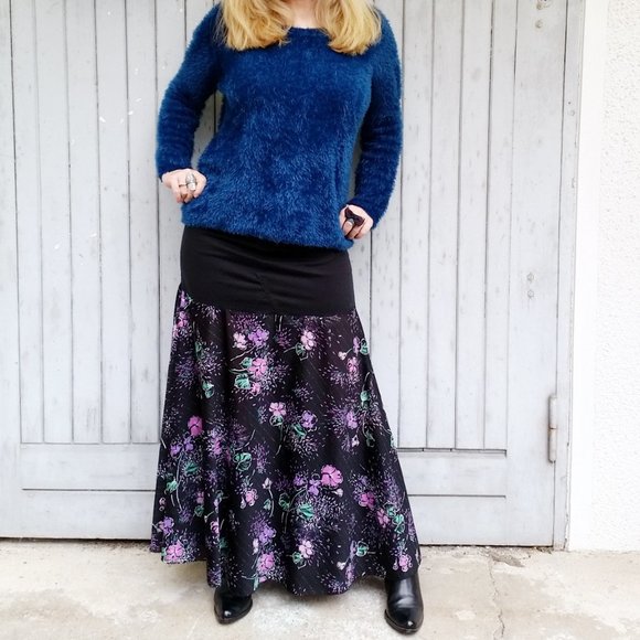 Refashioned Vtg Floral & Denim Maxiskirt (M/L) - Picture 7 of 8